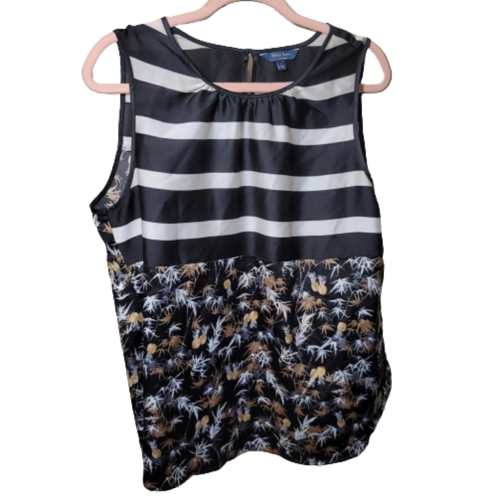 Peter SOM BY Design Nations top black white and goldish tan pineapples sleeveles